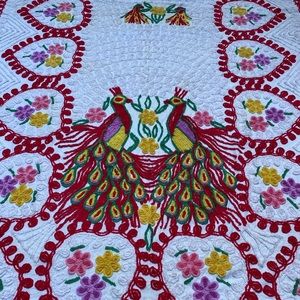 Vintage Chenille Bedspread | Double Peacock